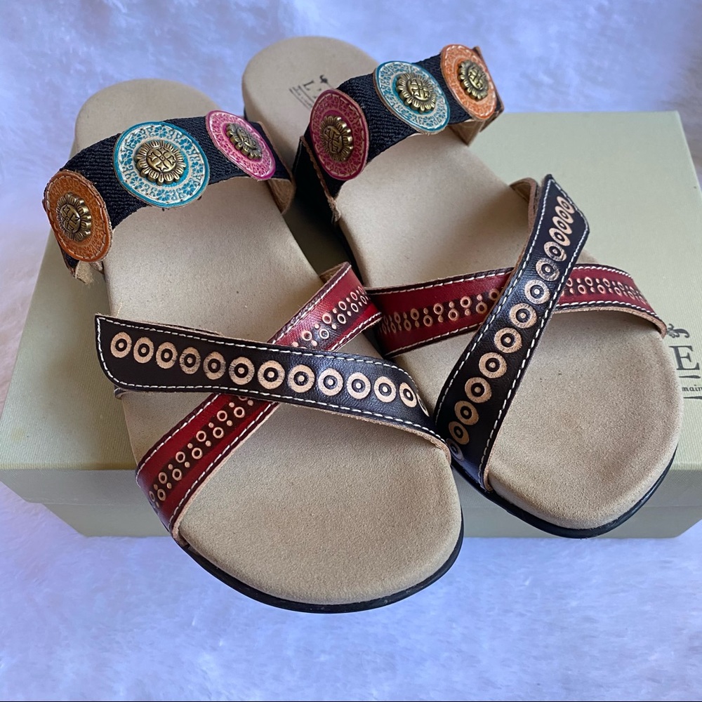L'Artiste Glendora Boho Leather Slide Sandals 38